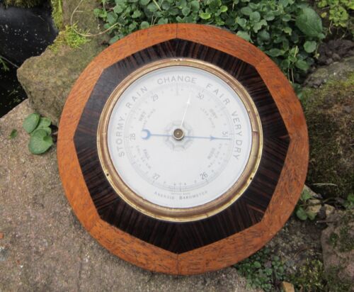 Antique George V Oak & Rosewood Circular Barometer, Lovely Display Item - Picture 3 of 10