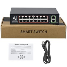 US 16 Port PoE Switch w/2 Gigabit Uplink Ethernet Ports Unmanaged 200W 803.af/at