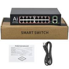 US 16 Port PoE+Switch Gigabit Uplink Ethernet (RJ-45) Unmanaged 200W 803.af/at