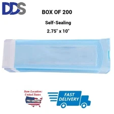 2.75" x 10" Self-Sealing Paper/Blue Film Sterilization Pouch, BOX OF 200 (NEW)