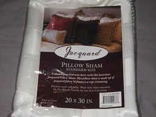 White Jacquard Pillow Sham Polyester Rope Trim Standard Protects 20"x30" NEW