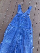 Vintage Big Mac Denim Overalls 60s 70s Button Fly 38 x 32 Workwear Blue