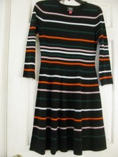 VINCE CAMUTO Womens Small Striped 3/4 Sleeve Knit Fit & Flare Sweater Dress Blac