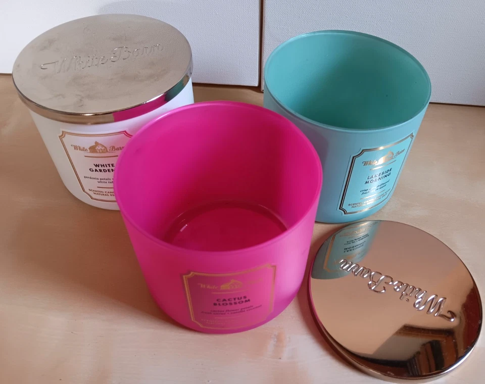 Empty Bath and Body Works Lot 3 Candle Jars Pink White Turquoise 3.5 x 4 inch - Image 2 of 4