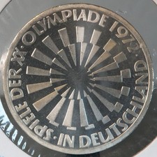 Germany 1972 J Proof Silver 10 Marks Olympics coin, Spiral, .3115 ASW
