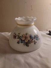 Vintage Milk Glass Ruffled Top Lamp Shade FLORAL Flowers 8” Fitter Student