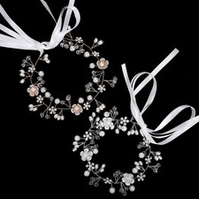 Flower Girl Headpiece 2Pcs, Pearl Flower Crown Hair Accessory, Silver Wire We...