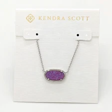 New Kendra Scott Elisa Silver Pendant Necklace in Purple Drusy