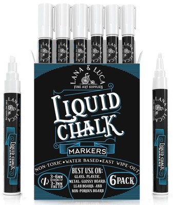 Liquid Chalk Marker Pen - White Dry Erase - 6 Count (Pack of 1), 