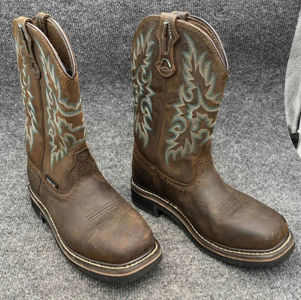 Botas de trabalho femininas Brazos 8B biqueira de aço ocidental resistente ao deslizamento de óleo ASTM F2413 - Imagem 3 de 4