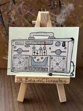 ACEO original BOOMBOX  Nostalgic, 90s, technology. Barbara Snow, Acrylic Drawing