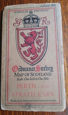 Ordnance Survey Popular  Map - Perth  Strath Earn 1'' 63 - (1927) CLOTH EDITION 