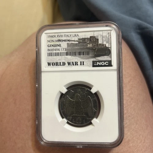 1940R XVIII ITALY LIRA NON MAGNETIC GENUINE GRADE WW2 ERA COIN NGC SLAB