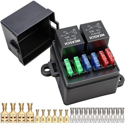 Weasch 12V 6 Way Fuse Relay Box, 2 Relays and 6 ATC/ATO 80A 2 6 Fuses