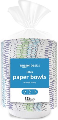Amazon Basics Ultra Paper Bowls, 20 Oz, 135 Count (Pack of 4), White 