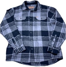 Orvis Shacket Men Medium Black Gray Plaid Heavy Flannel Shirt Jacket Button Up