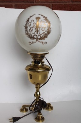 Antique GWTW Footed Brass Tripod Footed Messenger Duplex Burner Oil Lamp