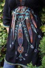 Women's XXI Forever 21 Dress Size l Large Black Embroidered V Neck Dress