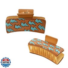 Western Cowhide Hair Claw Clip 3.5" Hand Tooled Leather Design