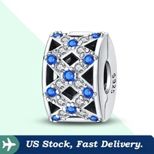KUNSIR 925 Sterling Silver Clip Charm For Snap Bracelet AAA CZ Grid Bead Charm