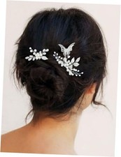 Butterflies Bride Wedding Hair Pins Silver Pearl Bridal Hair Pieces Crystal