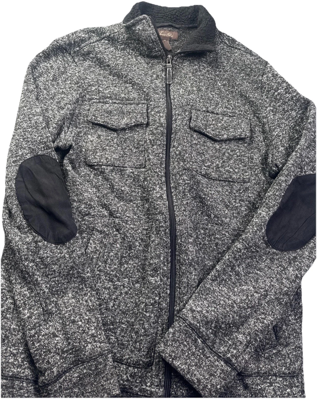 Tasso Elba Full Zip Fleece Lined Knit Jacket Elbow Patches Men's M
