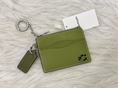 NWT Coach Wavy Zip Card Case In Coachtopia Leather W/ Key Ring Olive Green CQ861
