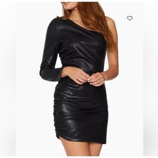 NWT Likely Serena Mini Dress Women sz 0 Vegan Leather One Sleeve Ruched Sexy