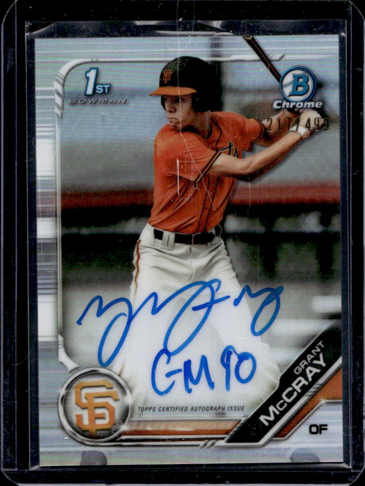 2019 Bowman Draft Grant McCray Chrome Auto Refractor 1st Prospect #/499 Giants