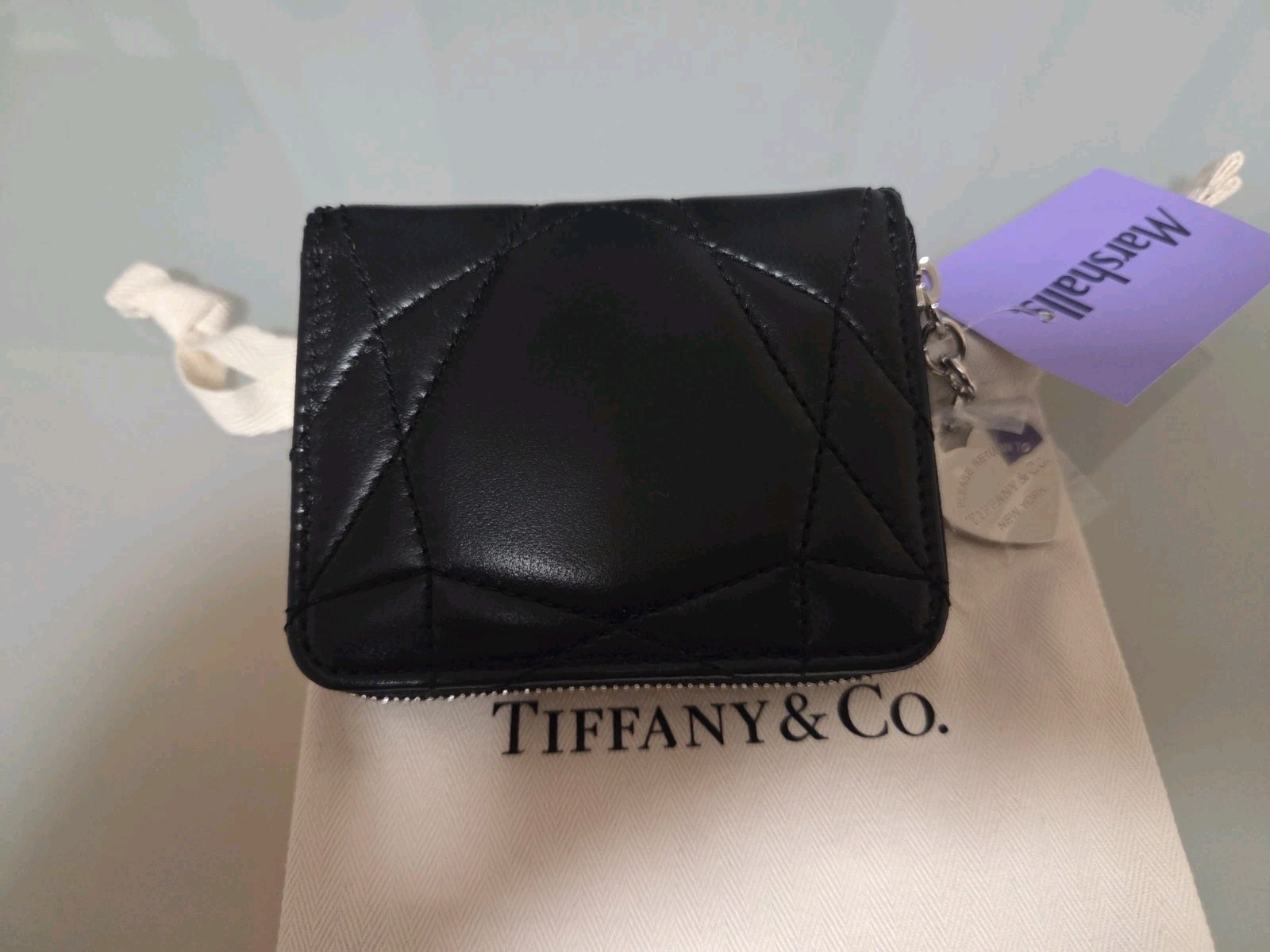 Tiffany & Co. New Black Leather Padded Small Wallet 