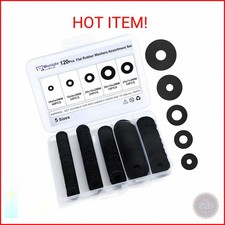 120Pcs Flat Rubber Washers Assortment Kit,16/18/20/25/30mm Black Washer,Vibratio
