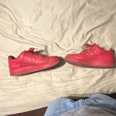 Nike Air Force 1 Low Top Men's Red Lace-Up Athletic Sneakers Solid