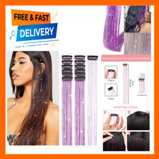 Purple Hair Tinsel 12 Pcs Clip In Fairy Hair Tinsel Kit 20.5 Inch Glitter Hair