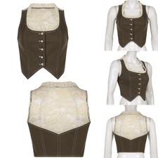 Frauen ärmellose Button Down Weste Weste mit Blumen Spitze zurück Casual Dating