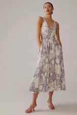 Aureta Maxi Dress Medium Side Cutout Lavender Ivory Boho Dainty Cottage Festive