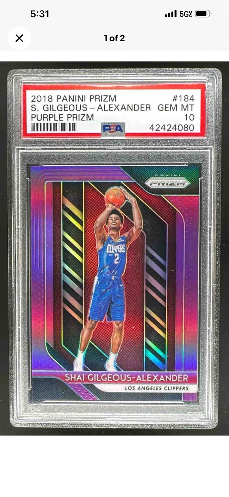 2018 Prizm Shai Gilgeous-Alexander Prizms Purple /75 RC PSA 10