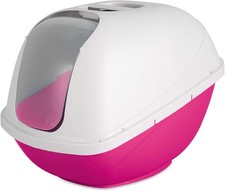 Large Basic Hooded Cat Litter Pan, Pink and White, Made in USA