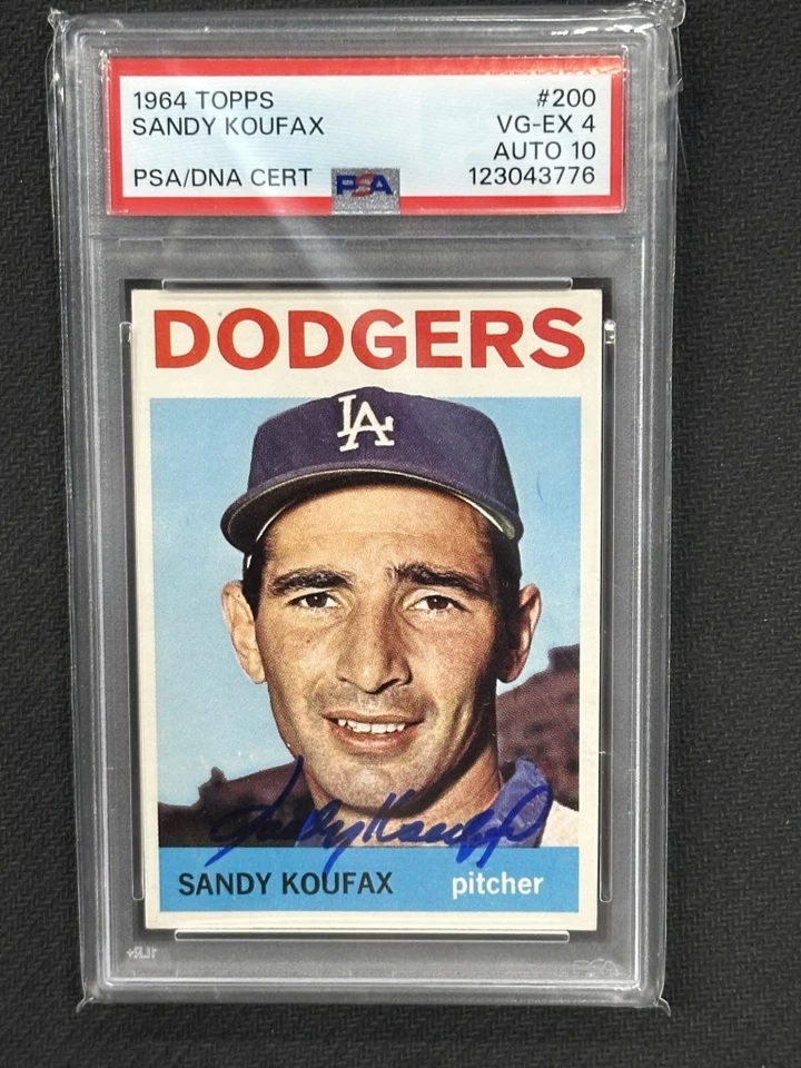 Sandy Koufax 1964 Topps Beautiful Centered Hand Signed PSA 4 Auto 10 #200