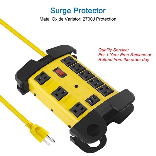 Heavy Duty Power Strip with USB, Workshop 8 Outlet Surge Protector 2700 Joule... - 第 4/7 張圖片