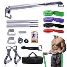 Fitness Heavy Duty Exercise Bar Set Resistance Bands Bar with 4 Resistance Ba...