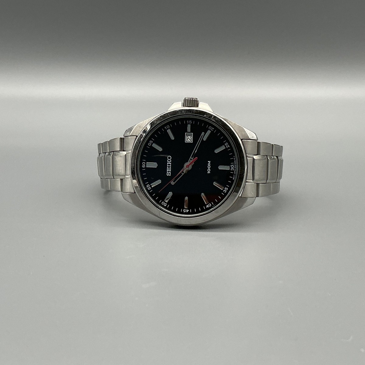 Seiko Mens Watch 42mm Black Dial Date 6N42-00C0 Stainless New