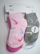Nike Toddler Girl 6 Pack Pink Gray Blue Lightweight Ankle Socks Size 2-4T NEW