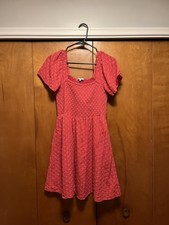 Women’s Madewell Eyelet Lucie Smocked Mini Dress Red Pink Size M Cottage Core 