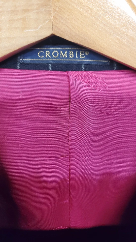 Black Chalkstripe CROMBIE 1805 Suit 44R Flannel Wool Hand Made In England - Image 3 of 4