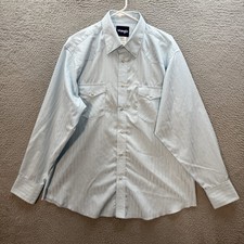 Wrangler Shirt Adult XL Light Blue Striped Pearl Snap Western Rodeo Workwear