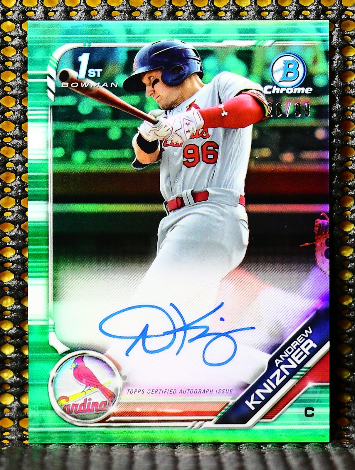 ANDREW KNIZNER - 2019 BOWMAN CHROME PROSPECT AUTOGRAPH GREEN REFRACTOR #ED/99