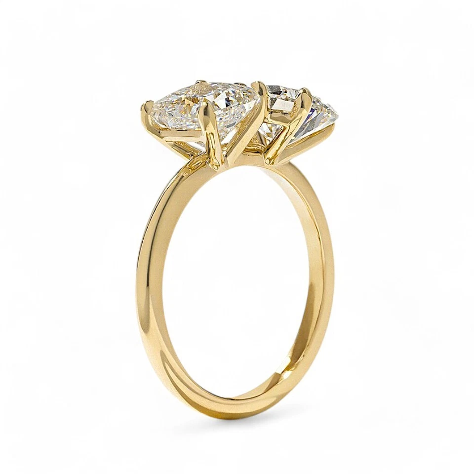 Anillo de oro Toi et Moi 3,70 quilates IGI laboratorio cultivado Asscher marquesa diamante amarillo 14 k Foto 4 de 4