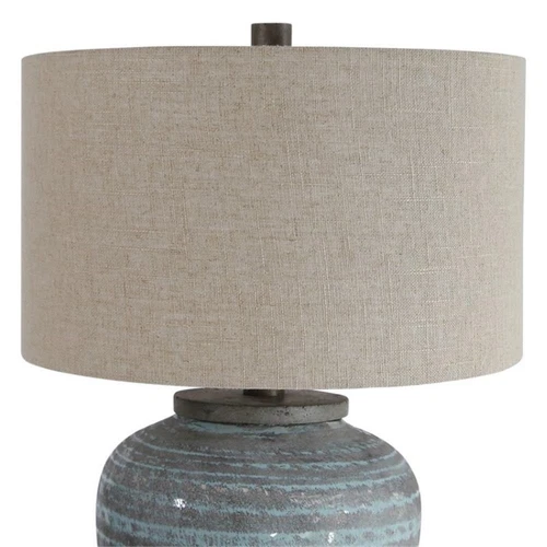 Uttermost Pelia Coastal Ceramic Fabric and Resin Table Lamp in Aqua Blue - Picture 4 of 11