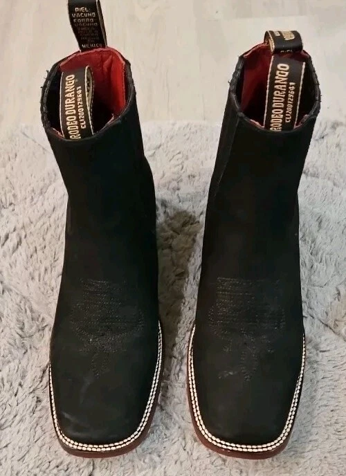 BOTINES RODEO DURANGO HOMBRE PULL ON CUERO NEGRO PUNTERA CUADRADA TALLA 9 Foto 2 de 4