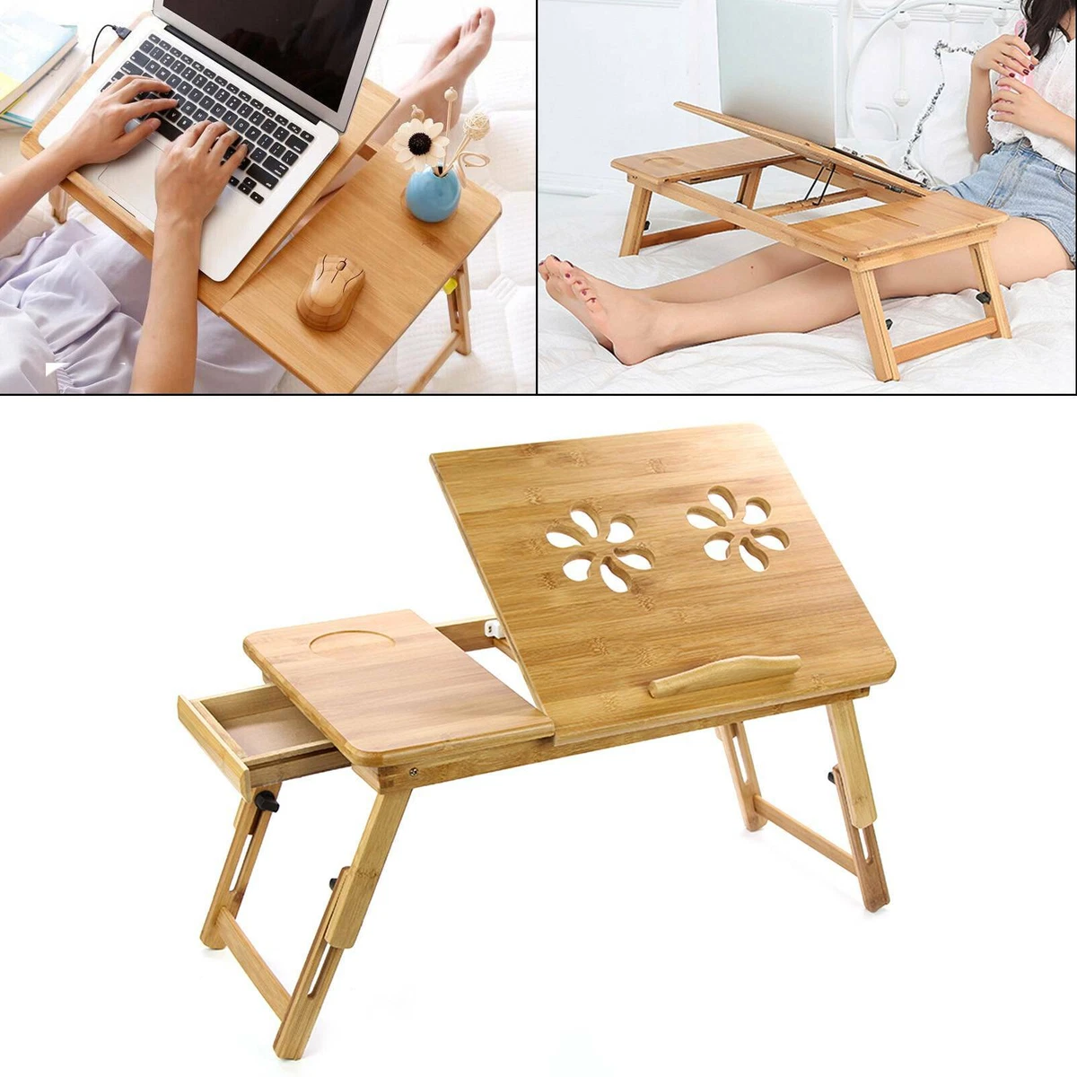 Bamboo Portable Folding Legs Laptop Notebook Table Bed Sofa Tray
